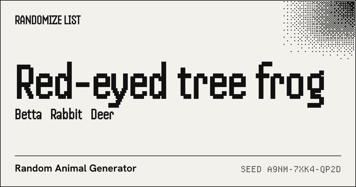 4 random animals: Red-eyed tree frog, Betta, Rabbit, Deer