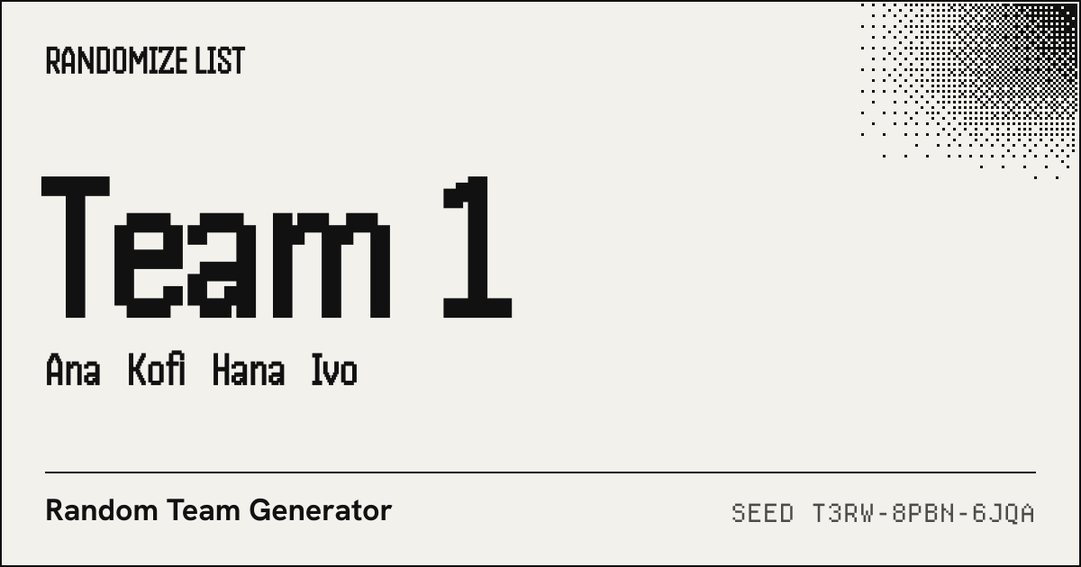 3 random teams made from a sample list of 12 names